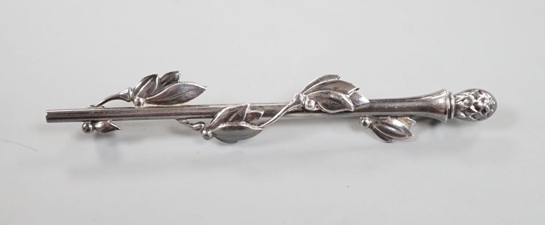 A Georg Jensen sterling foliate bar brooch, no.287, 75mm.